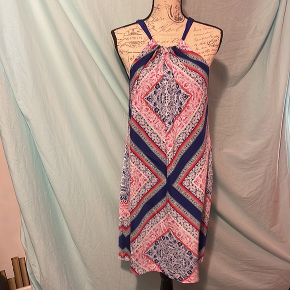 TRINA TURK graphic print dress fully lined royal blue sz 6 - Picture 2 of 13